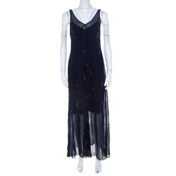 Pre Owned Isabel Marant Navy Blue Chiffon  Sleeveless Cassidy Maxi Dress S
