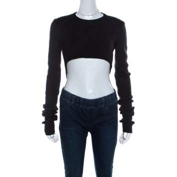 Pre Owned Isabel Marant Dark Grey Wool Blend Cropped Brad Sweater M 
