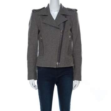 Pre Owned Isabel Marant Grey Wool Giovan Biker Jacket S