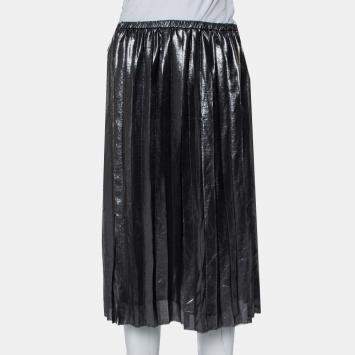 Pre Owned Isabel Marant Metallic Grey Lame' Pleated Knee Length Skirt M