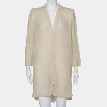 Pre Owned Isabel Marant Ecru Voile Button Front Rivera Shift Dress M