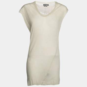 Pre Owned Isabel Marant Beige Cotton See Through Sleeveless Mini Dress M