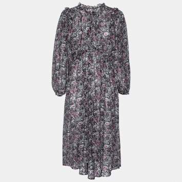 Pre Owned Isabel Marant Multicolor Paisley Print Silk Ruffle Trim Norja Dress S