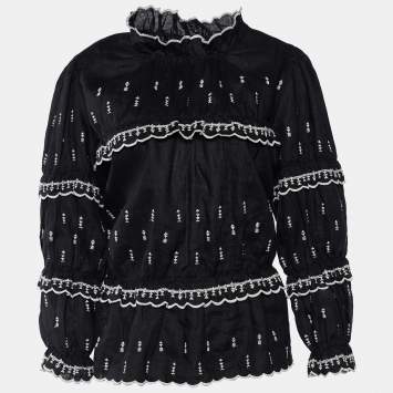 Pre Owned Isabel Marant Black Embroidered Linen Flared Blouse L
