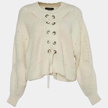 Pre Owned Isabel Marant Ecru Knit Cotton Knit Tie-Up Detail Sweater S
