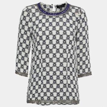 Pre Owned Isabel Marant Blue Patterned Jacquard Embellished Top M
