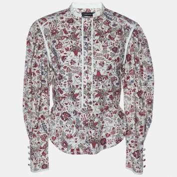 Pre Owned Isabel Marant Beige Floral Printed Cotton Cleosi Top S