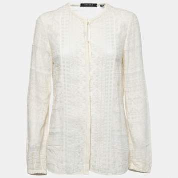 Pre Owned Isabel Marant Cream Embroidered Gauze Long Sleeve Shirt M