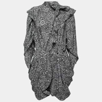 Pre Owned Isabel Marant Black Paisley Printed Silk Bruna Draped Mini Dress S