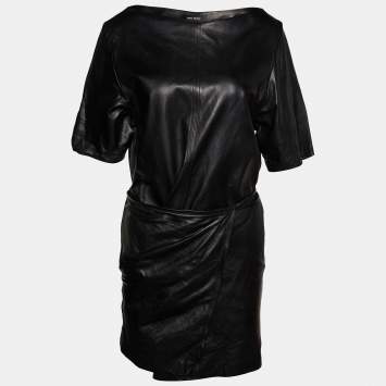 Pre Owned Isabel Marant Black Leather Wrap Effect Mini Dress S