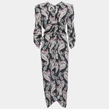 Pre Owned Isabel Marant Mutlicolor Paisley Print Crepe Ruch Detail Asymmetrical Dress M