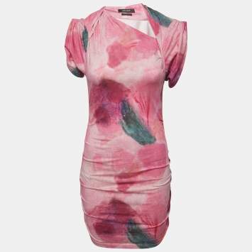 Pre Owned Isabel Marant Pink Tie-Dyed Cotton Ruched Mini Dress S