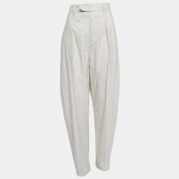 Pre Owned Isabel Marant Light Grey Cotton Pleated High Waist Trousers M