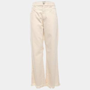 Pre Owned Isabel Marant Cream Denim Frayed Hem Jeans L Waist 32"