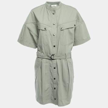 Pre Owned Isabel Marant Green Cotton Button Front Belted Short Dress L