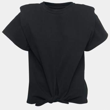 Pre Owned Isabel Marant Black Cotton Shoulder Padded Knotted T-Shirt XS