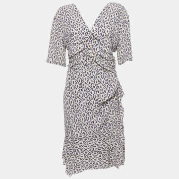 Pre Owned Isabel Marant Multicolor Printed Silk Ruched Mini Dress XL