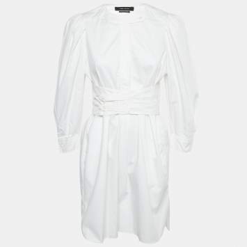 Pre Owned Isabel Marant White Cotton Belted Mini Shirt Dress S