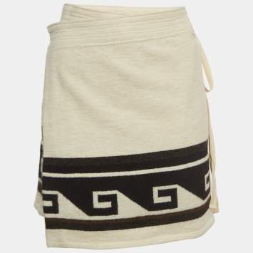 Pre Owned Isabel Marant Cream Patterned Knit Samuel Wrap On Mini Skirt L