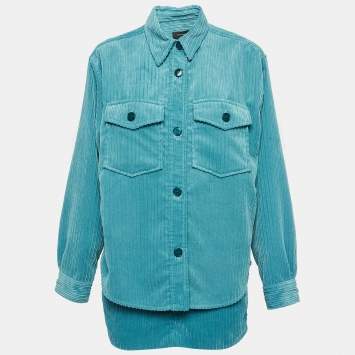 Pre Owned Isabel Marant Teal Blue Corduroy Madiana Jacket and Melva Skirt Set S/M