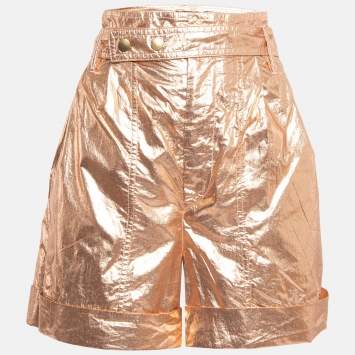 Pre Owned Isabel Marant Metallic Rose Gold Cotton Belted Tweni Shorts M