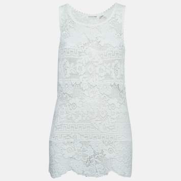 Pre Owned Isabel Marant White Patterned Lace Sleeveless Top M