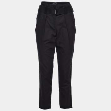 Pre Owned Isabel Marant Black Cotton Belt Detail Tapered Trousers M