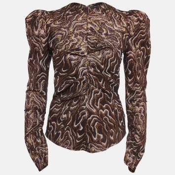 Pre Owned Isabel Marant Metallic Patterned Lurex Ruched Top S