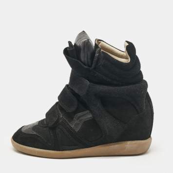 Pre Owned Isabel Marant Black Suede Bekett Wedge Sneakers Size 36