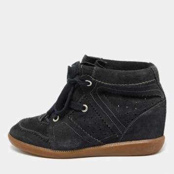 Pre Owned Isabel Marant Black Suede Bobby Wedge Sneakers Size 40