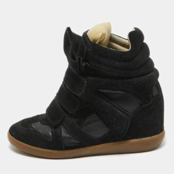Pre Owned Isabel Marant Black Suede Bekett Wedge Sneakers 37