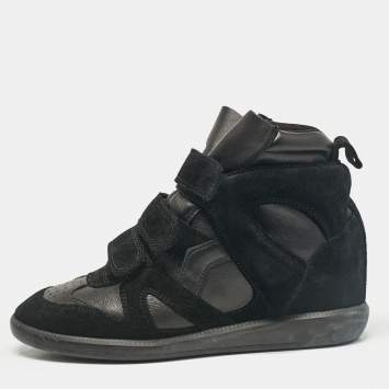Pre Owned Isabel Marant Black Leather and Suede Bekett Wedge Sneakers Size 39