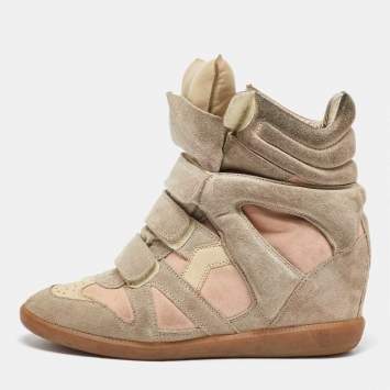 Pre Owned Isabel Marant Multicolor Suede and Leather Bekett Wedge Sneakers Size 40