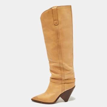Pre Owned Isabel Marant Brown Leather Cowboy Knee Length Boots Size 38