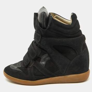 Pre Owned Isabel Marant Black Suede and Leather Bekett Wedge Sneakers Size 40
