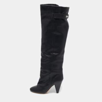 Pre Owned Isabel Marant Black Leather Knee Length Boots Size 38