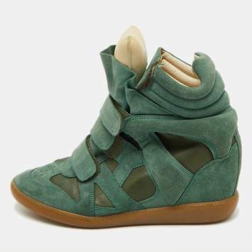 Pre Owned Isabel Marant Green Suede and Leather Bekett Wedge Sneakers Size 41