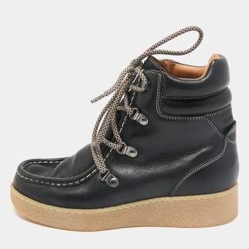 Isabel Marant Black Leather Alpica Ankle Length Boots Size 37