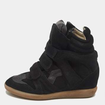 Isabel Marant Black Suede and Leather Bekett Wedge Sneakers Size 37