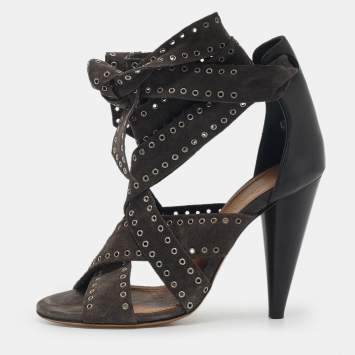 Pre Owned Isabel Marant Two Tone Suede Anaid Crisscross Ankle Wrap Sandals Size 40