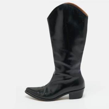 Pre Owned Isabel Marant Size 38 Black Leather Cowboy Knee Length Boots