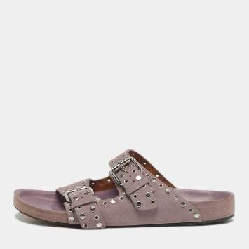 Pre Owned Isabel Marant Lenny Size 39 Purple Suede Buckle Embellished Flats
