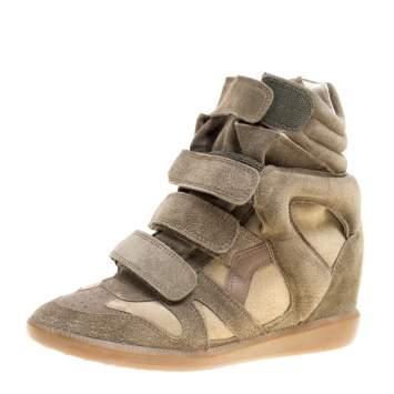 Pre Owned Isabel Marant Moos Green Suede Bekett Wedge Sneakers Size 38