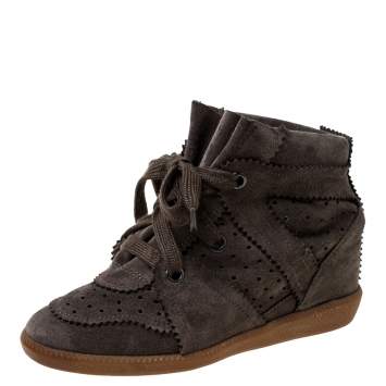 Pre Owned Isabel Marant Brown Suede Leather Bobby Wedge Sneakers Size 36