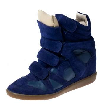 Pre Owned Isabel Marant Blue Suede And Leather Trim Bekett Wedge Sneakers Size 37