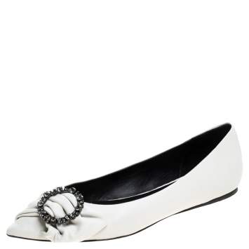 مملوكة مسبقًا Isabel Marant White Leather Poleny Embellished Ballet Flats Size 40