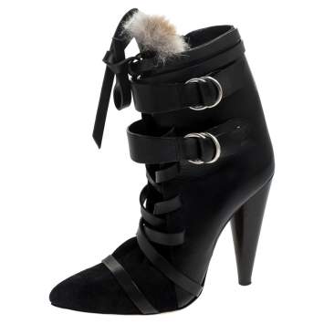 Pre Owned Isabel Marant Black Leather And Suede Royston Leather Ankle Boots Size 38