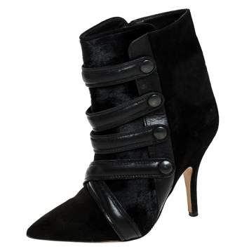 Pre Owned Isabel Marant Black Suede And Pony Hair Pointed Toe Ankle Boots Size 37