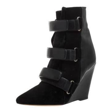 Pre Owned Isabel Marant Black Suede and Leather Scarlet Wedge Boots Size 37