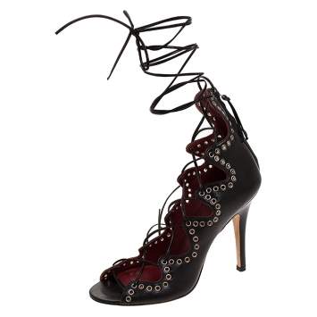 Pre Owned Isabel Marant Black Leather Eyelet Embellished Lace Up Lelie Sandals Size 38